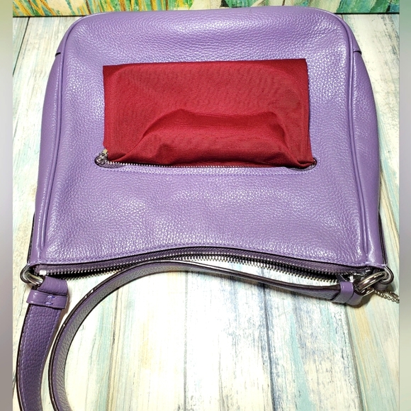 Coach Ellie Refined Pebble Leather File Bag/Crossbody Purple/Silver EUC - Picture 12 of 13